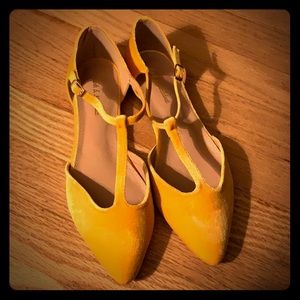 Yellow T-Strap Flat Shoes